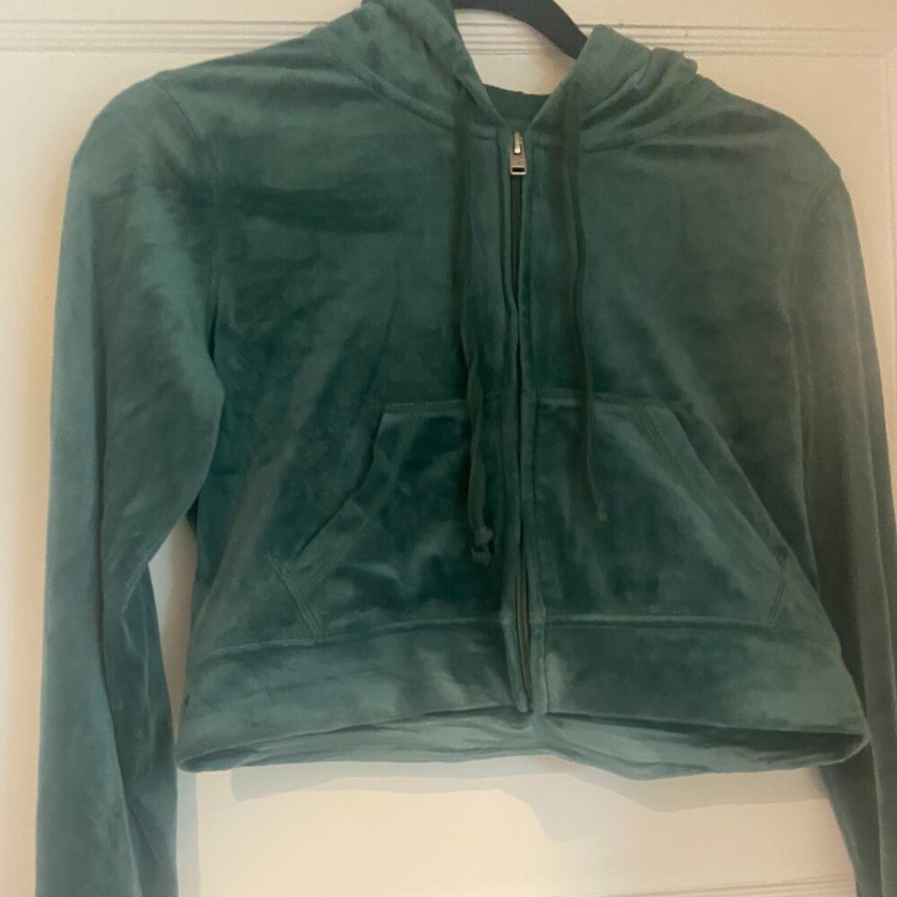 Hollister Velour Short Hoodie Forrest Green - Size S